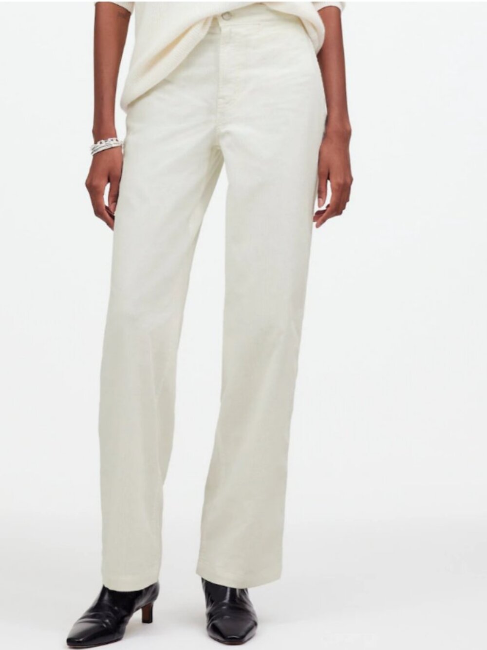 Madewell Emmett Wide Leg Corduroy Pants 29  White Comfort Stretch Welt Pocket